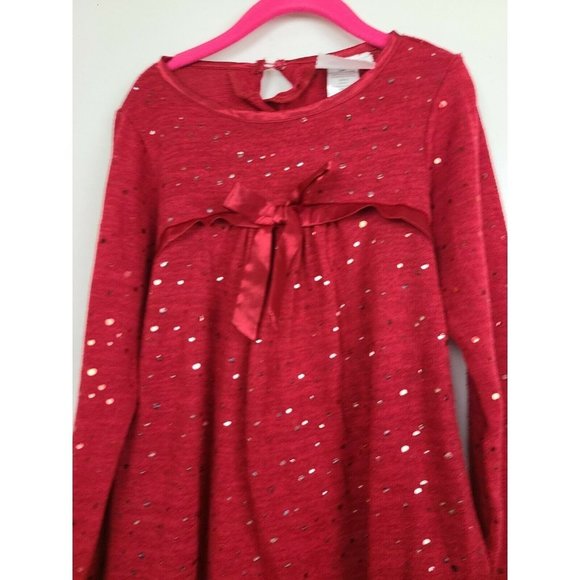 𝅺Dollie and Me Girls Dress Size 8 Red Bell Long Sleeve Bow Detail Sequined Flar - Picture 2 of 8